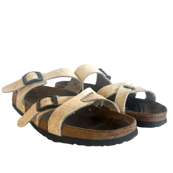 BIRKENSTOCK BIRKIS Calais Sandals 41 10 Cross Strap Slide Birko Flor Ivory White - Picture 4 of 8